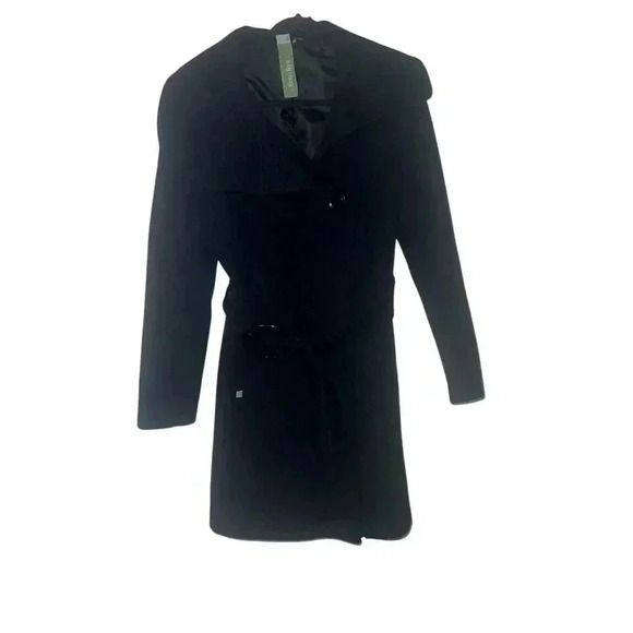 Soia & Kyo Sz M Wool Collar Belted Mid Length  Coat Monochrome Minimalist Emo - Picture 1 of 6